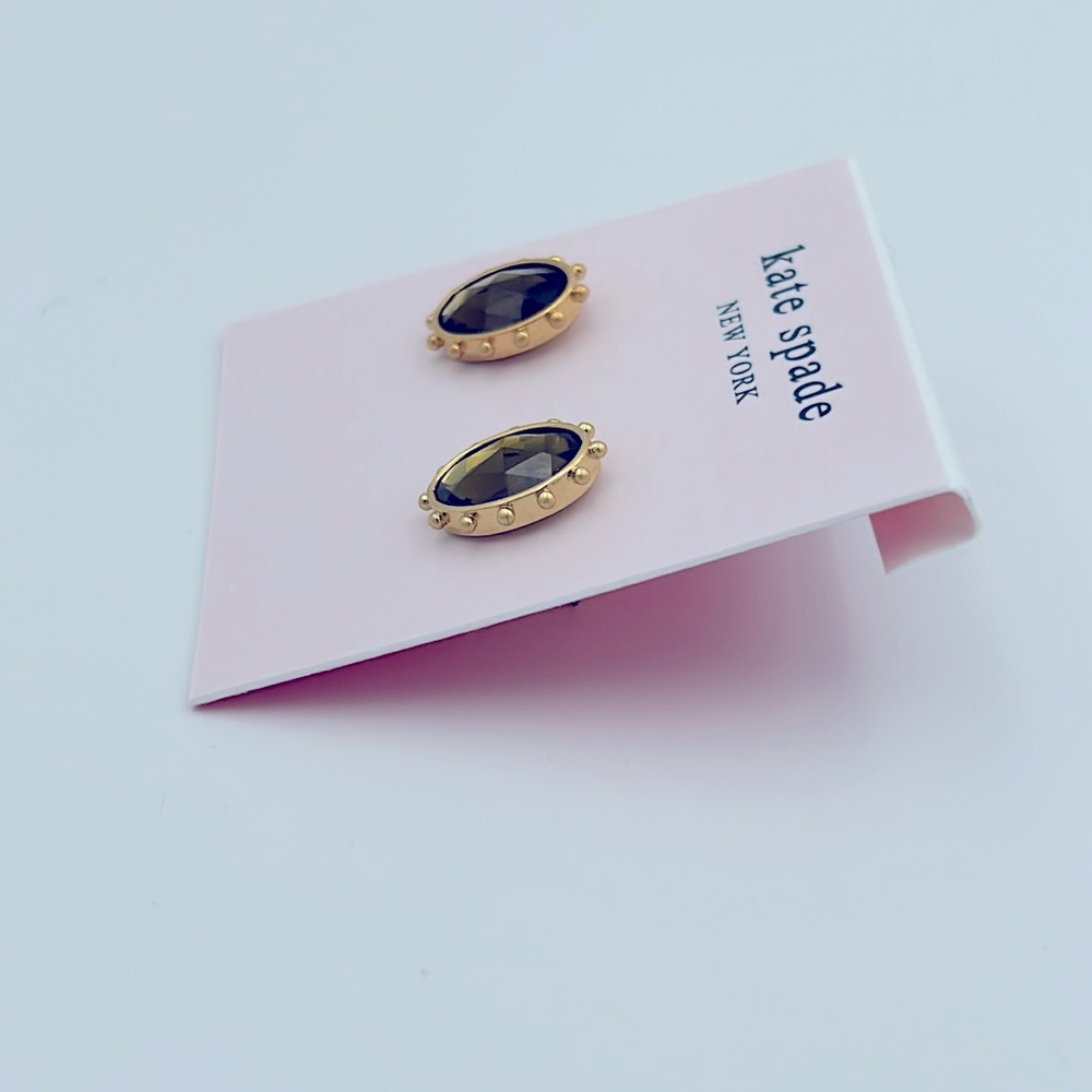 Kate Spade Perfectly Imperfect Dark Green Oval Stud Earrings NWT - Picture 2 of 4
